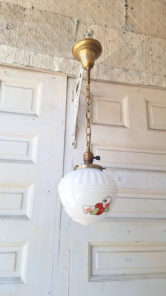 Retro Fruit Design Pendant Light, Vintage Painted Milk Glass Chain Light