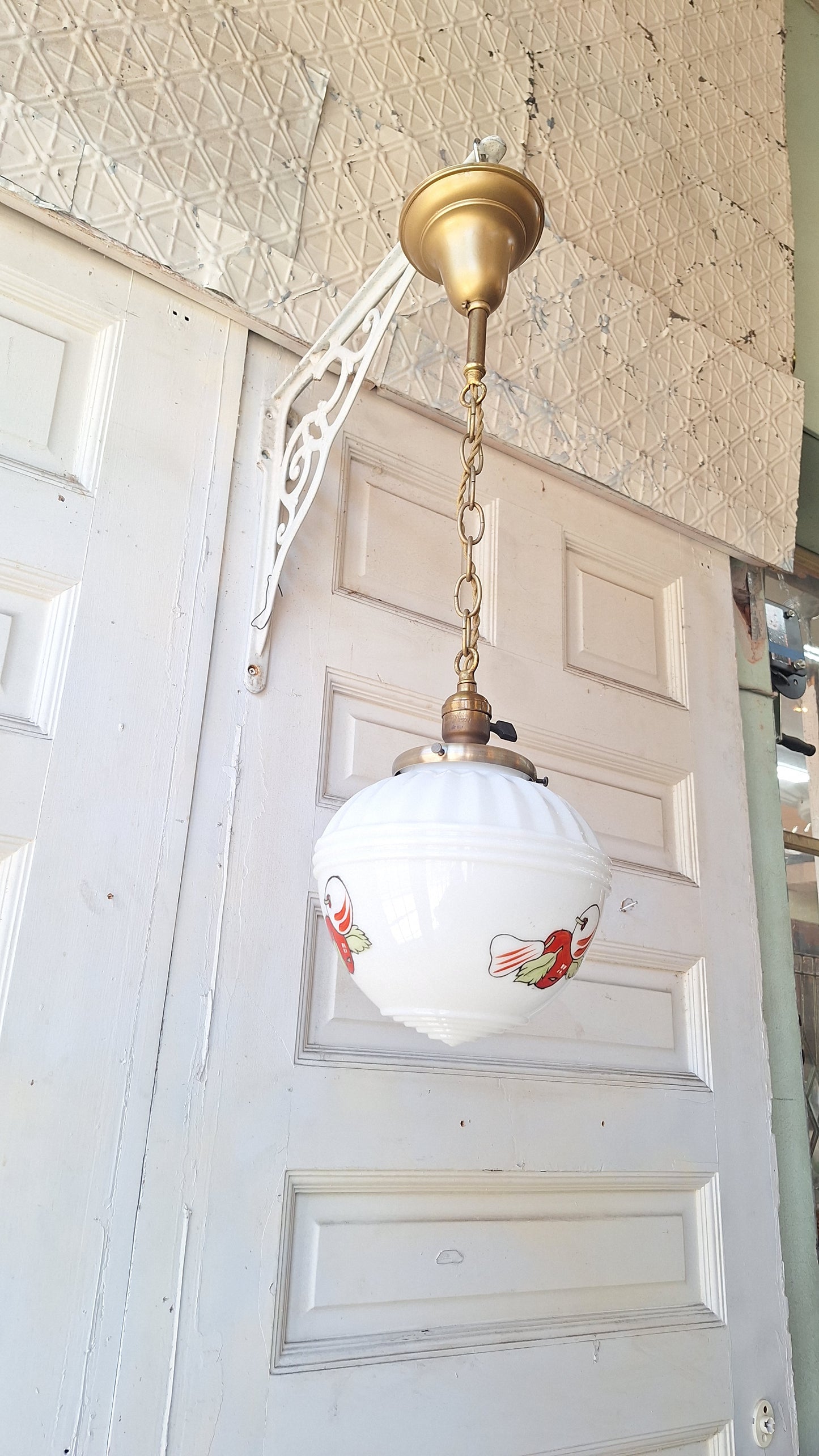 Retro Fruit Design Pendant Light, Vintage Painted Milk Glass Chain Light