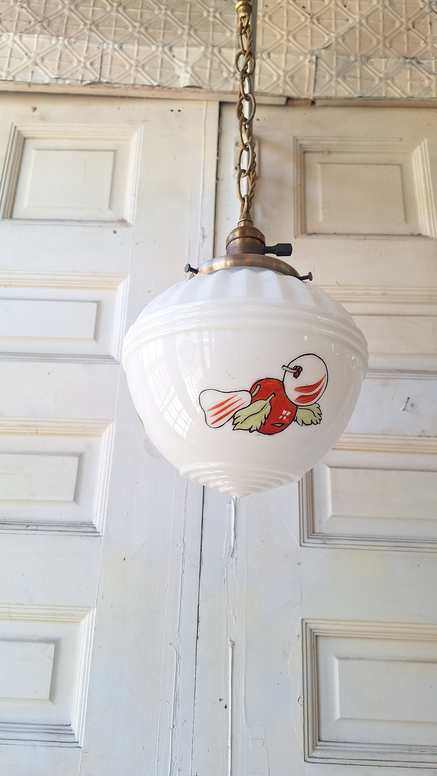 Retro Fruit Design Pendant Light, Vintage Painted Milk Glass Chain Light