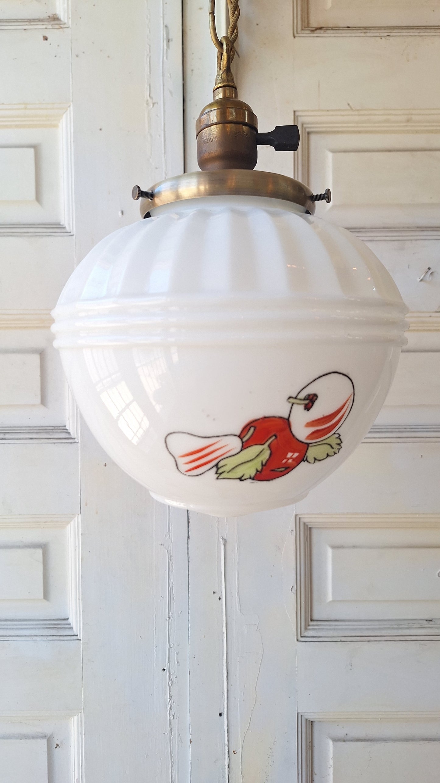Retro Fruit Design Pendant Light, Vintage Painted Milk Glass Chain Light