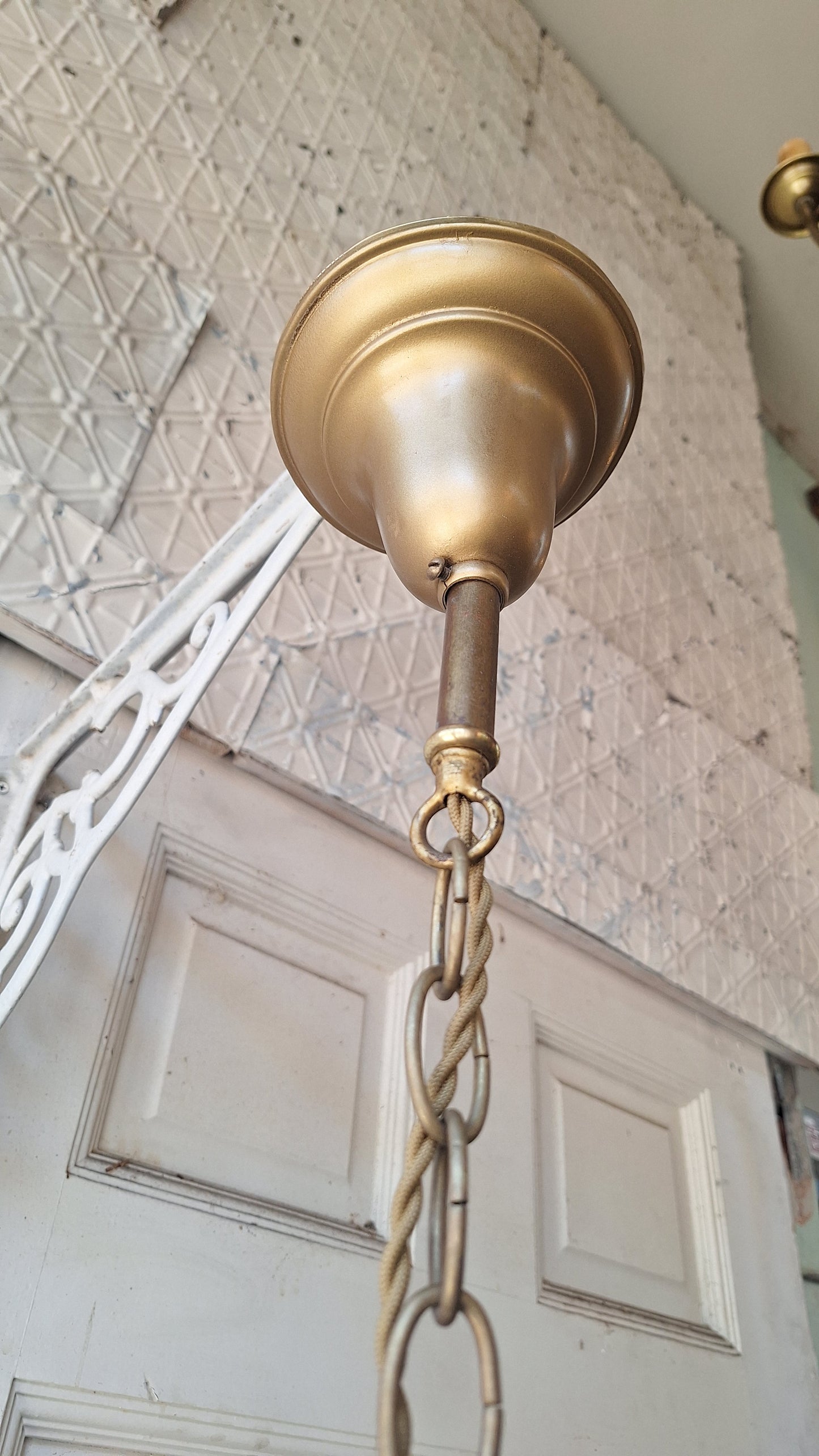 Retro Fruit Design Pendant Light, Vintage Painted Milk Glass Chain Light