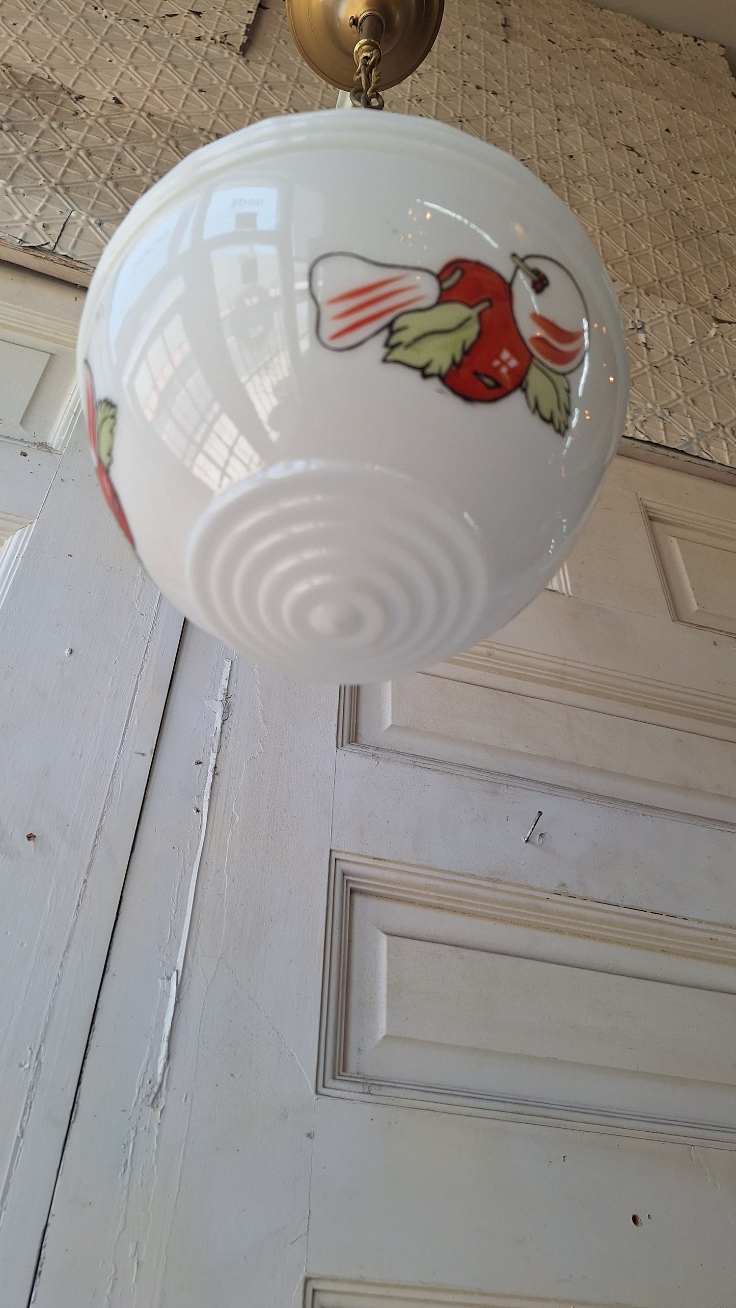 Retro Fruit Design Pendant Light, Vintage Painted Milk Glass Chain Light