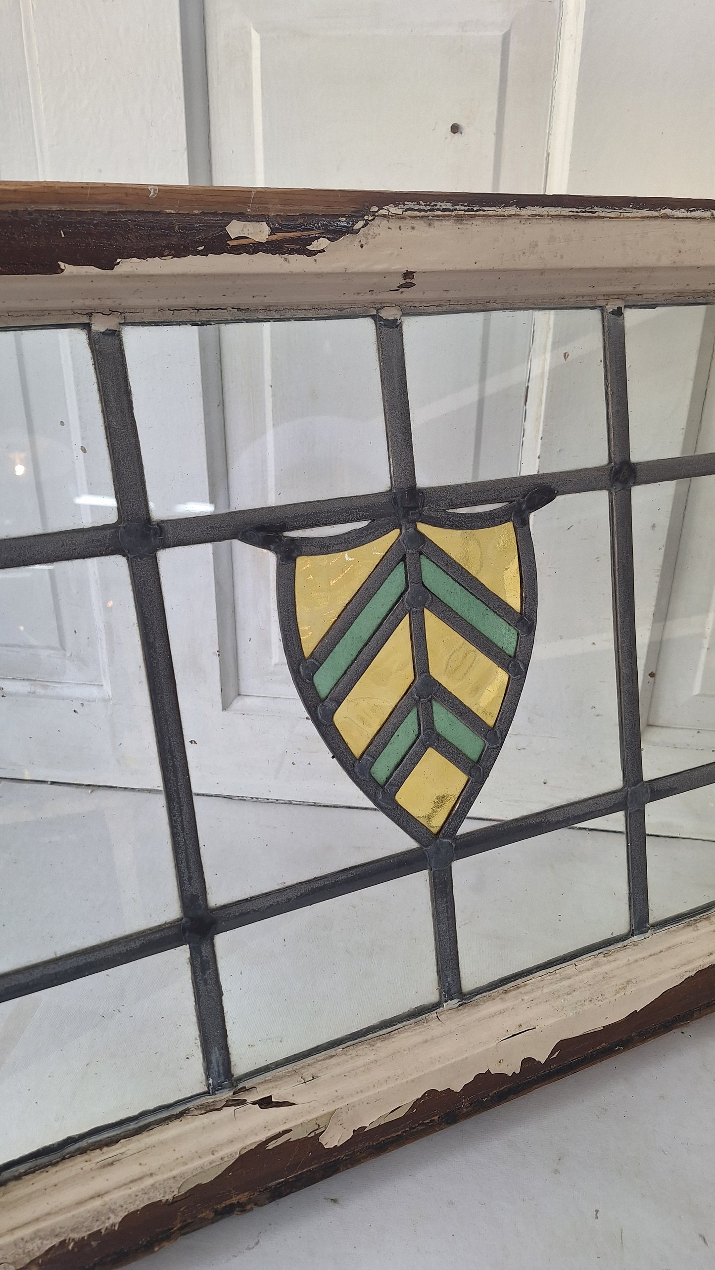 Antique Stained Glass Window: Yellow & Blue Arts Crafts Design
