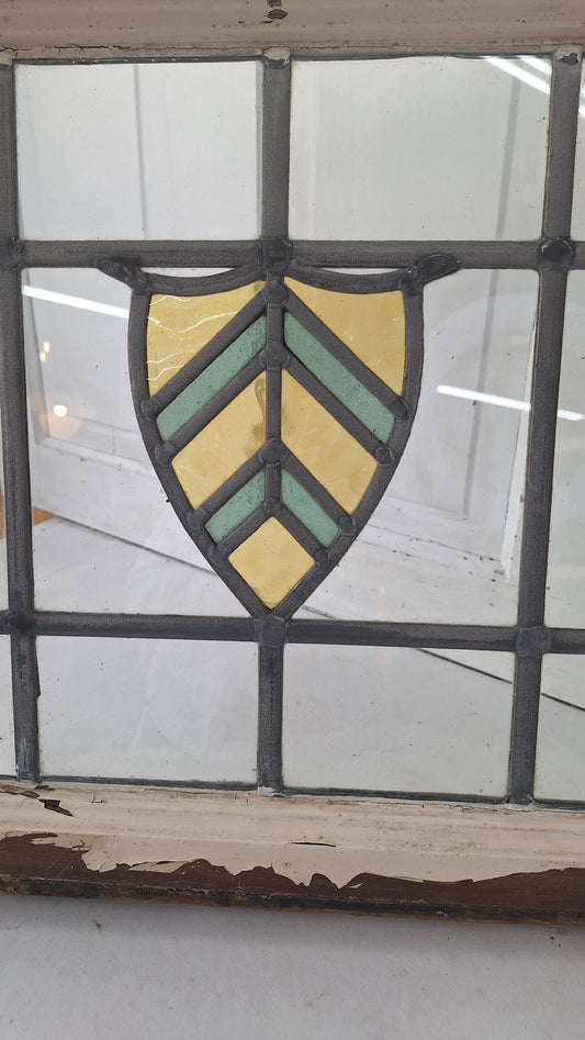 Antique Stained Glass Window: Yellow & Blue Arts Crafts Design
