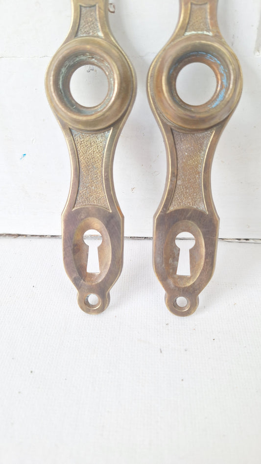 Two Art Deco Doorknob Plates, Antique Brass Backplates
