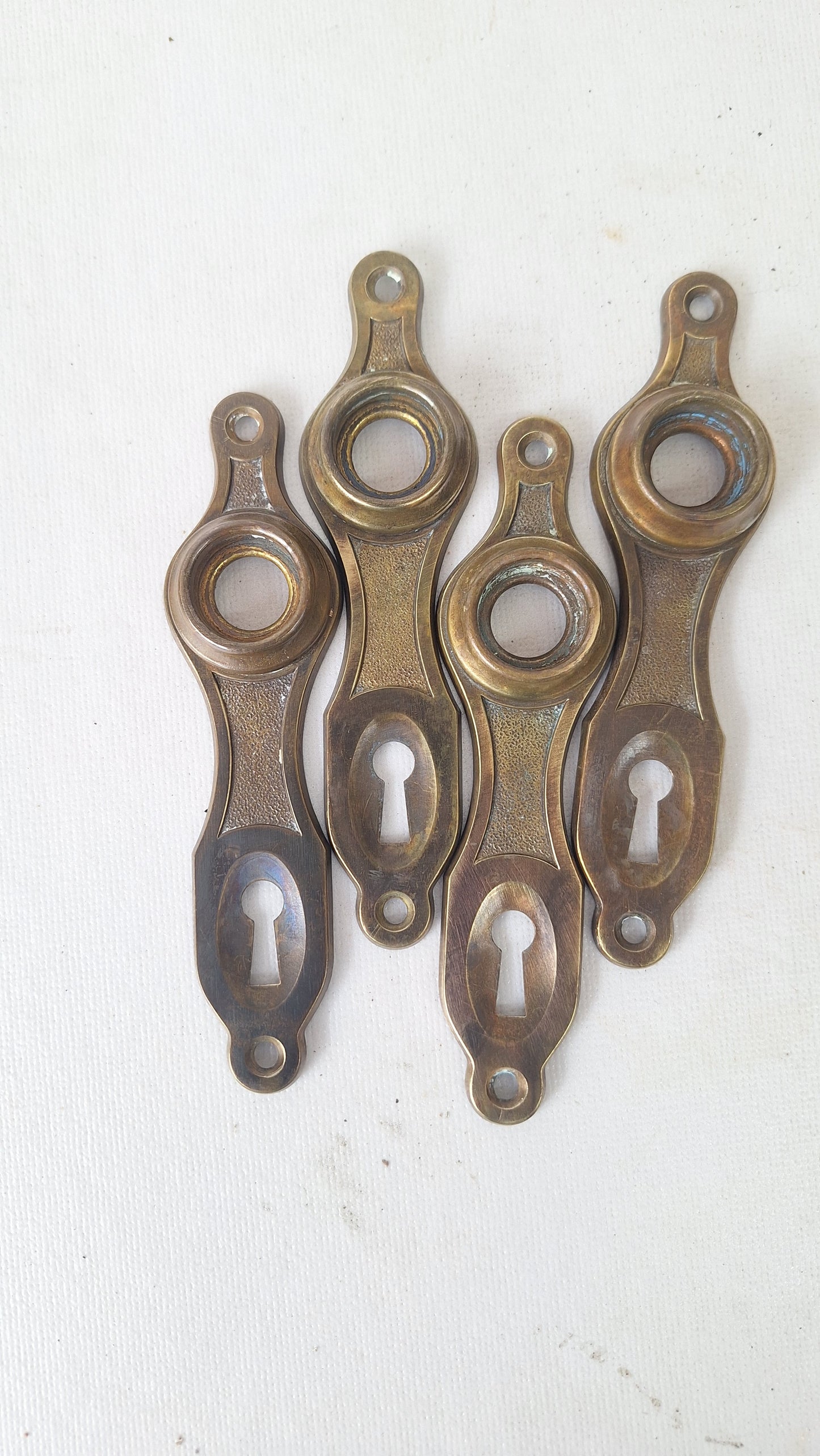 Two Art Deco Doorknob Plates, Antique Brass Backplates