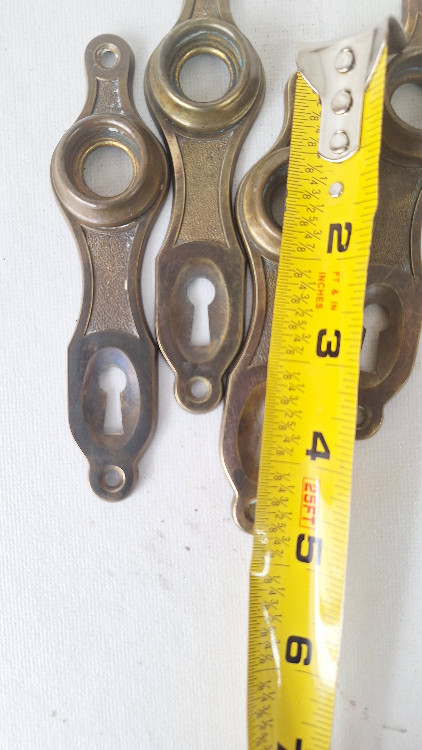 Two Art Deco Doorknob Plates, Antique Brass Backplates