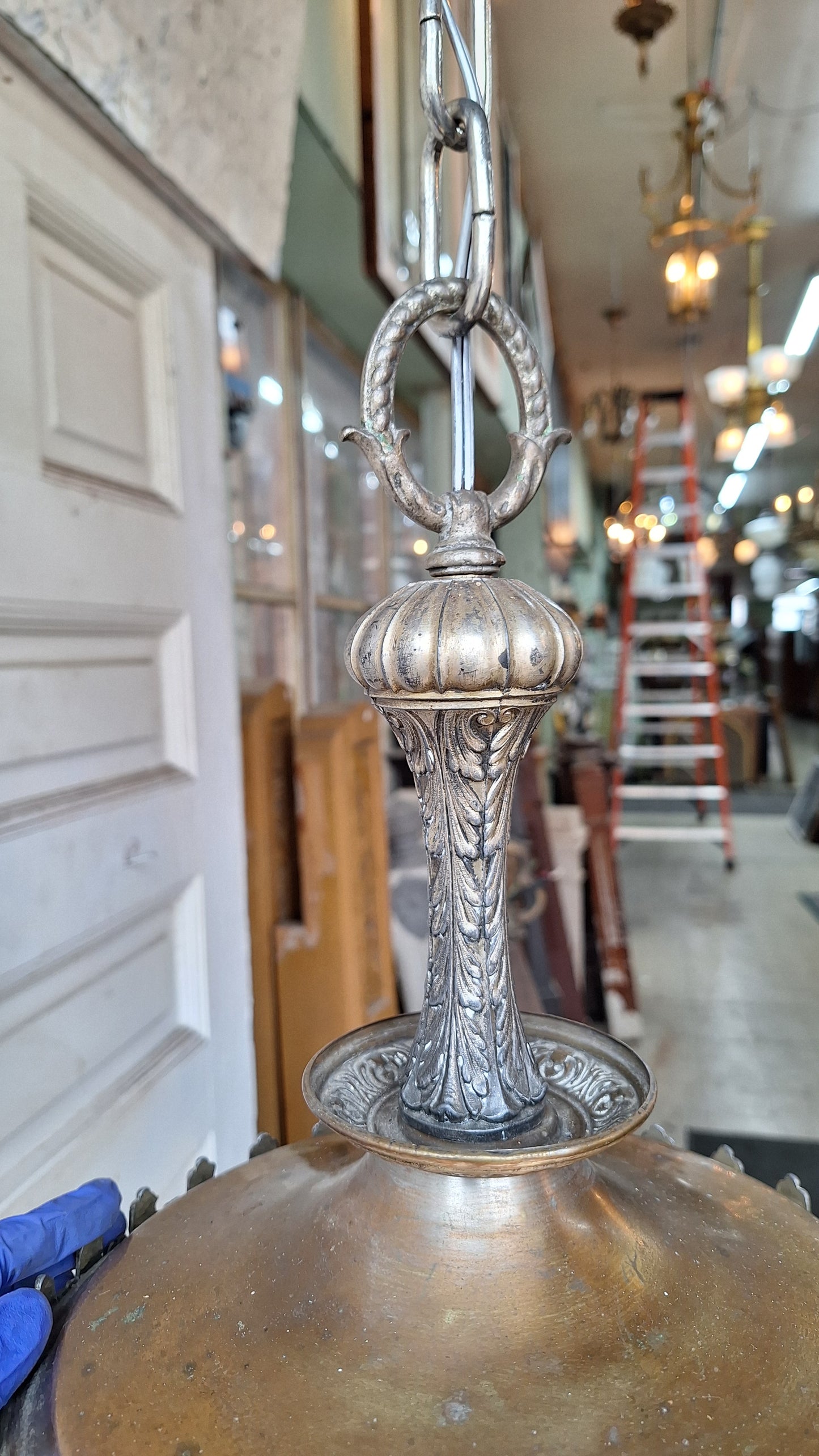 Vintage Silver Crystal Chandelier: Cut Glass Flush Mount Light
