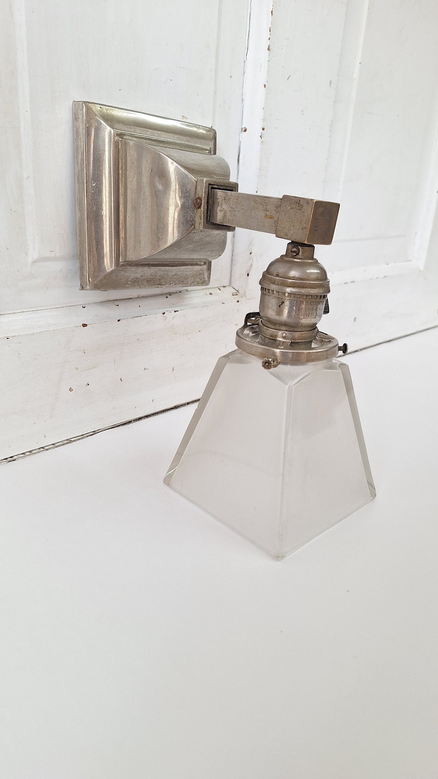 Nickel Plated Mission Sconce, Arts and Crafts Square Wall Light