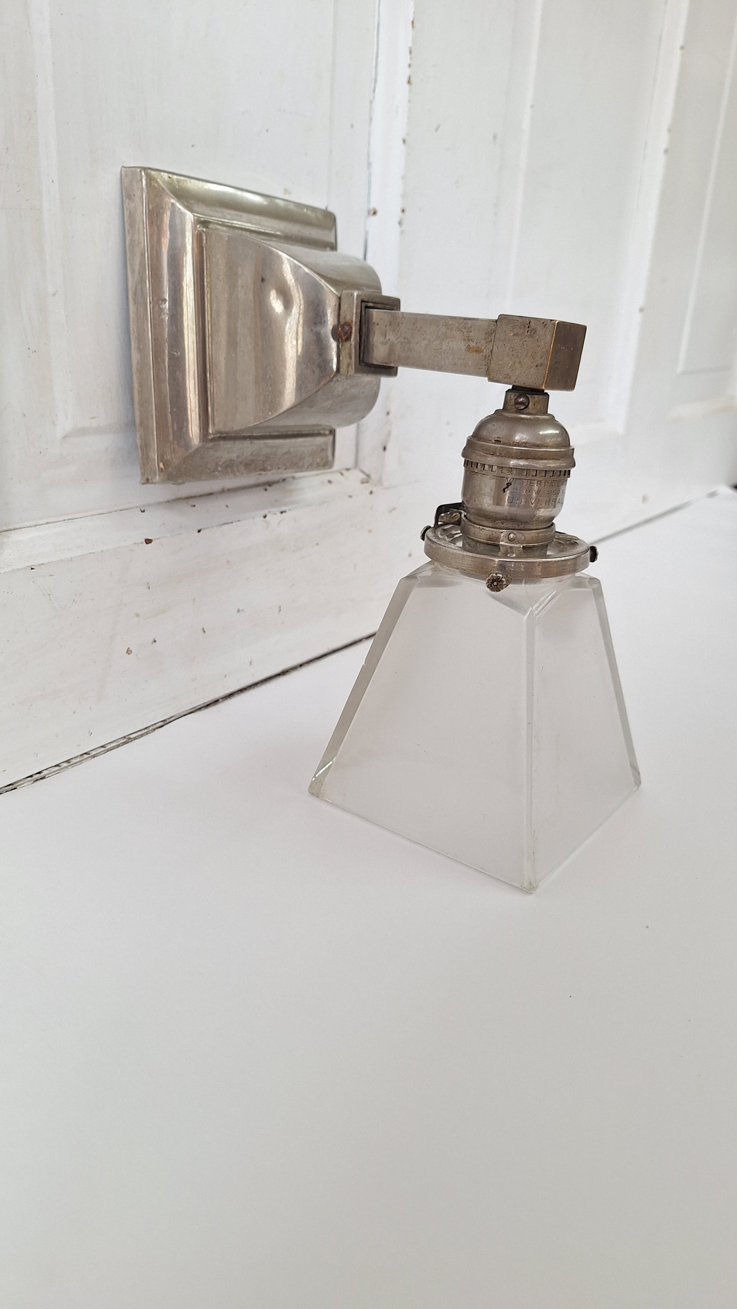Nickel Plated Mission Sconce, Arts and Crafts Square Wall Light