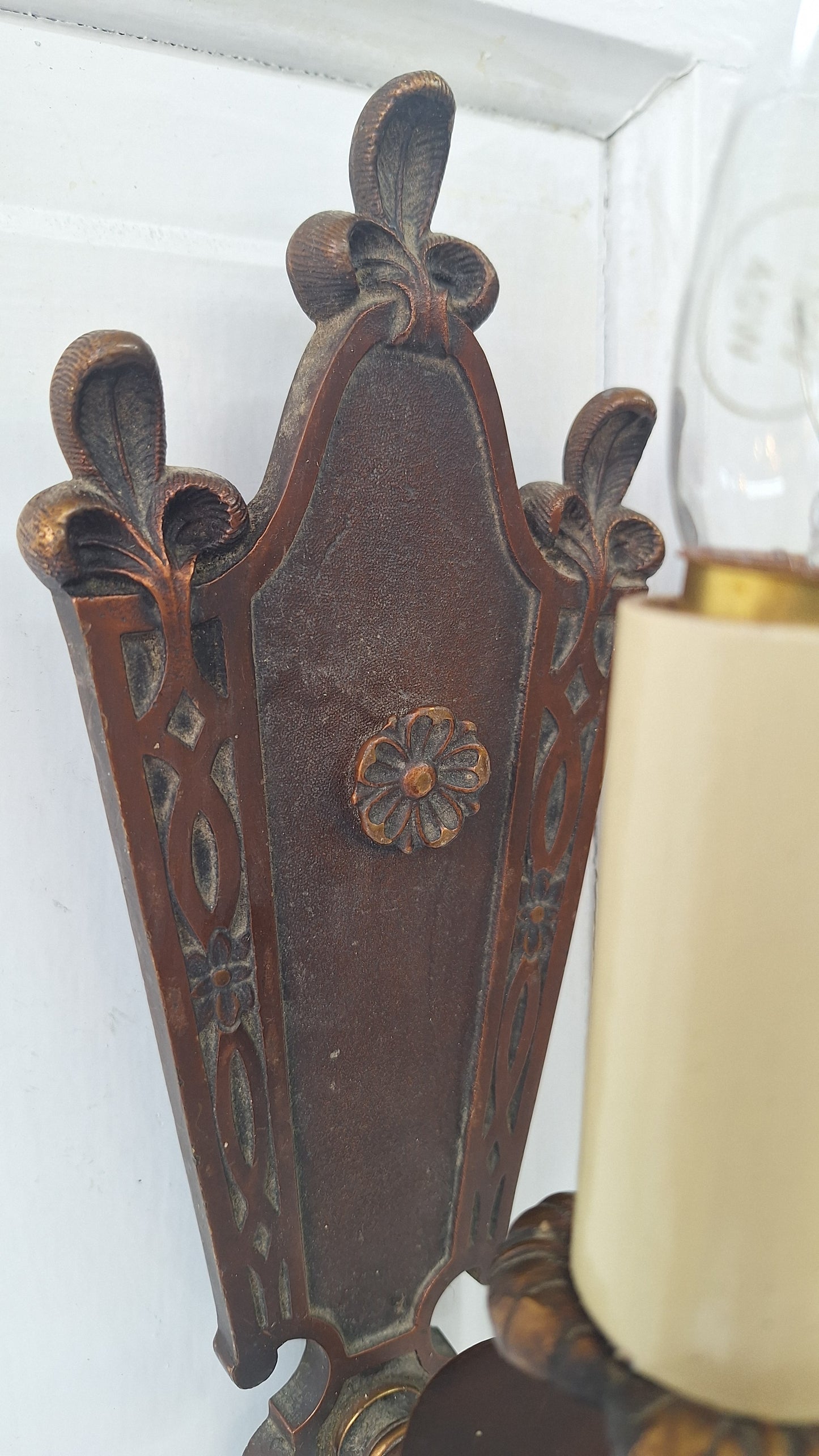 Solid Bronze Antique Wall Sconce with Flower Details