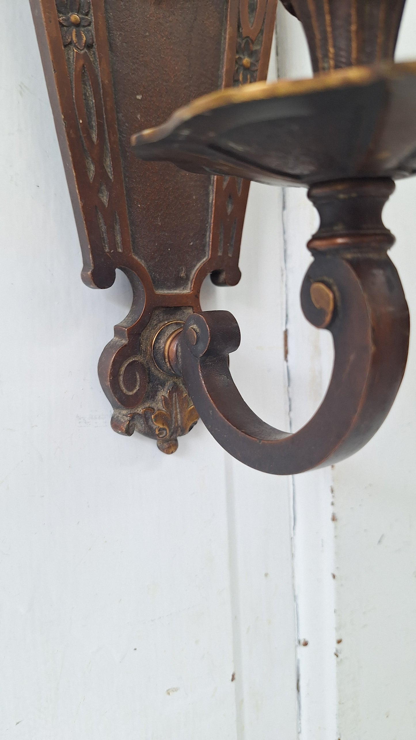 Solid Bronze Antique Wall Sconce with Flower Details