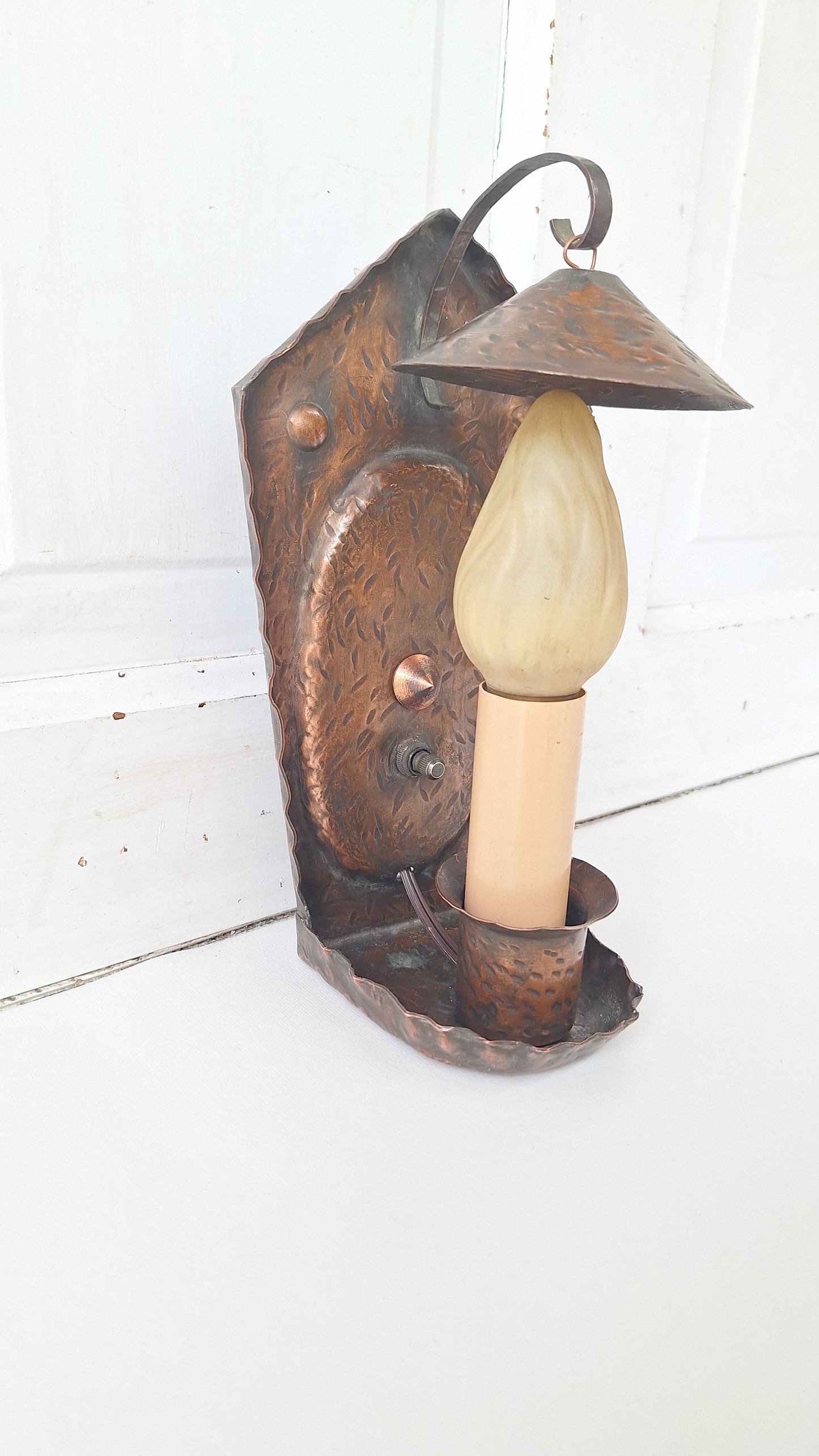 Hammered Copper Vintage Wall Sconce, Tudor Style, Arts and Crafts