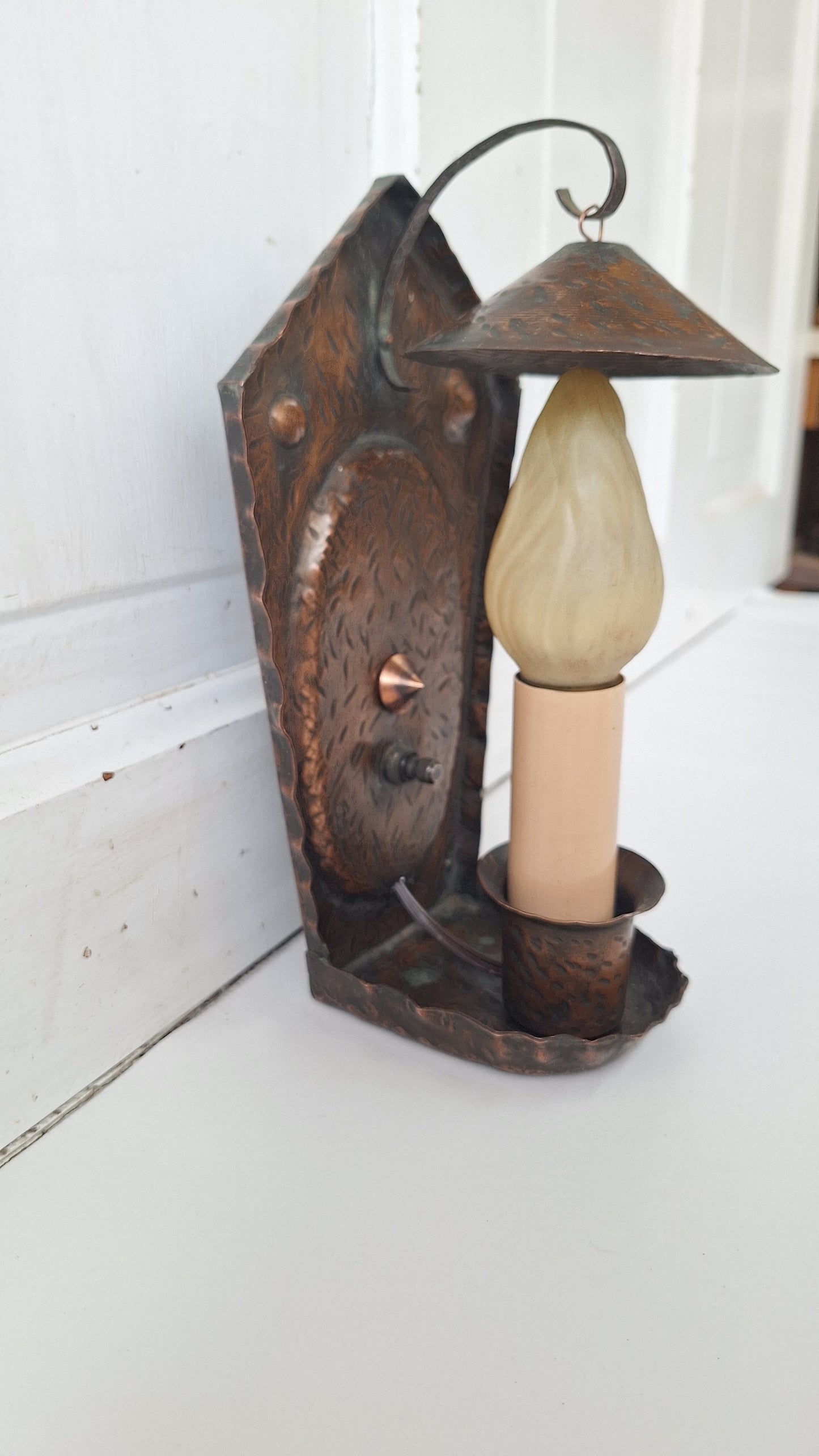 Hammered Copper Vintage Wall Sconce, Tudor Style, Arts and Crafts