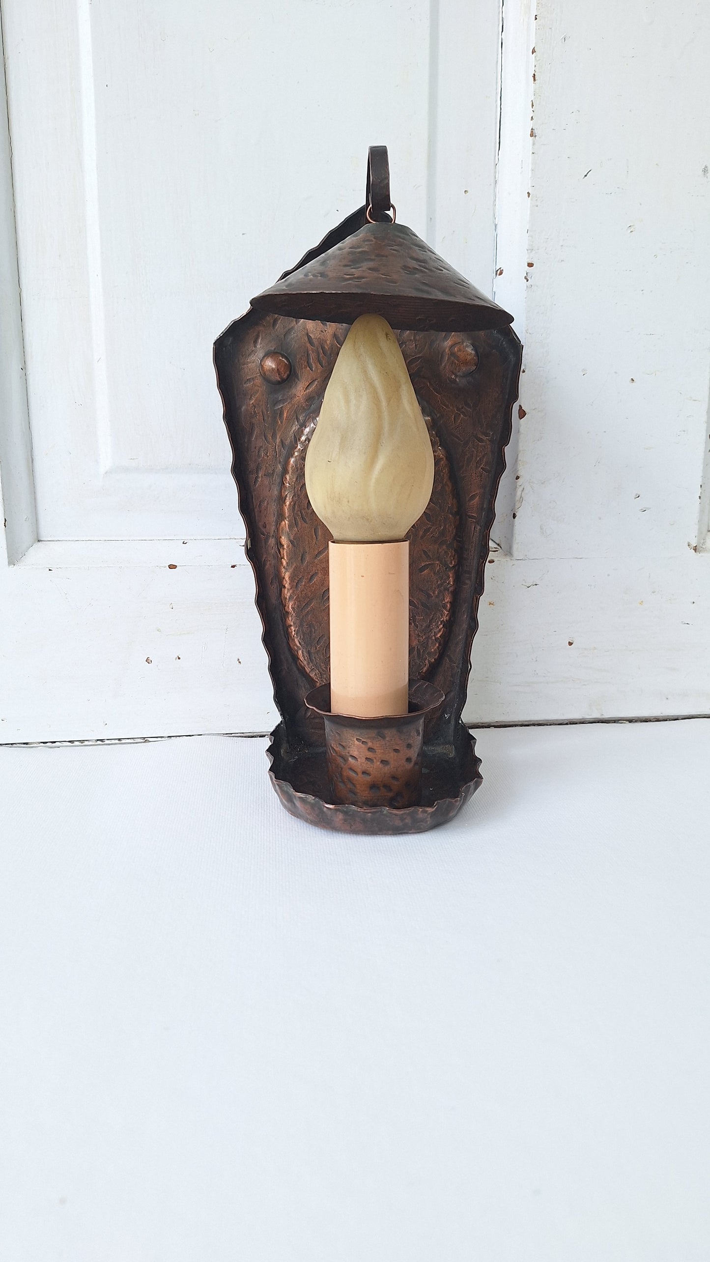 Hammered Copper Vintage Wall Sconce, Tudor Style, Arts and Crafts