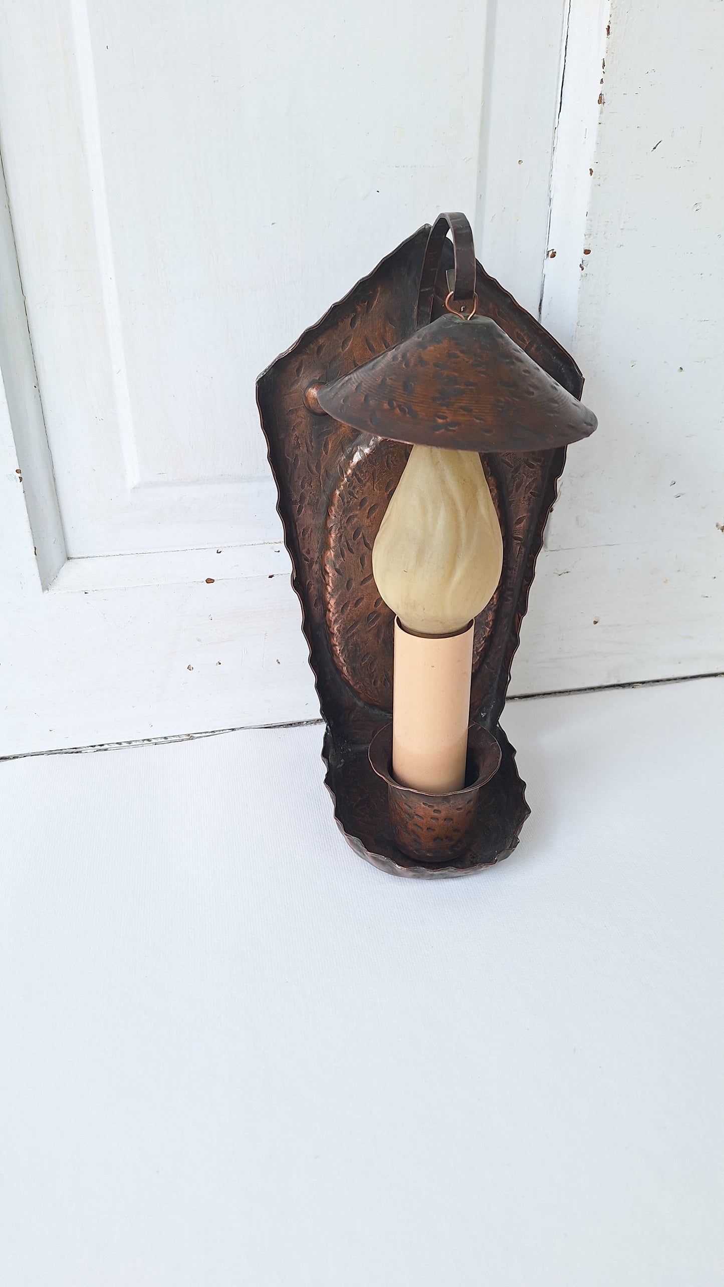 Hammered Copper Vintage Wall Sconce, Tudor Style, Arts and Crafts