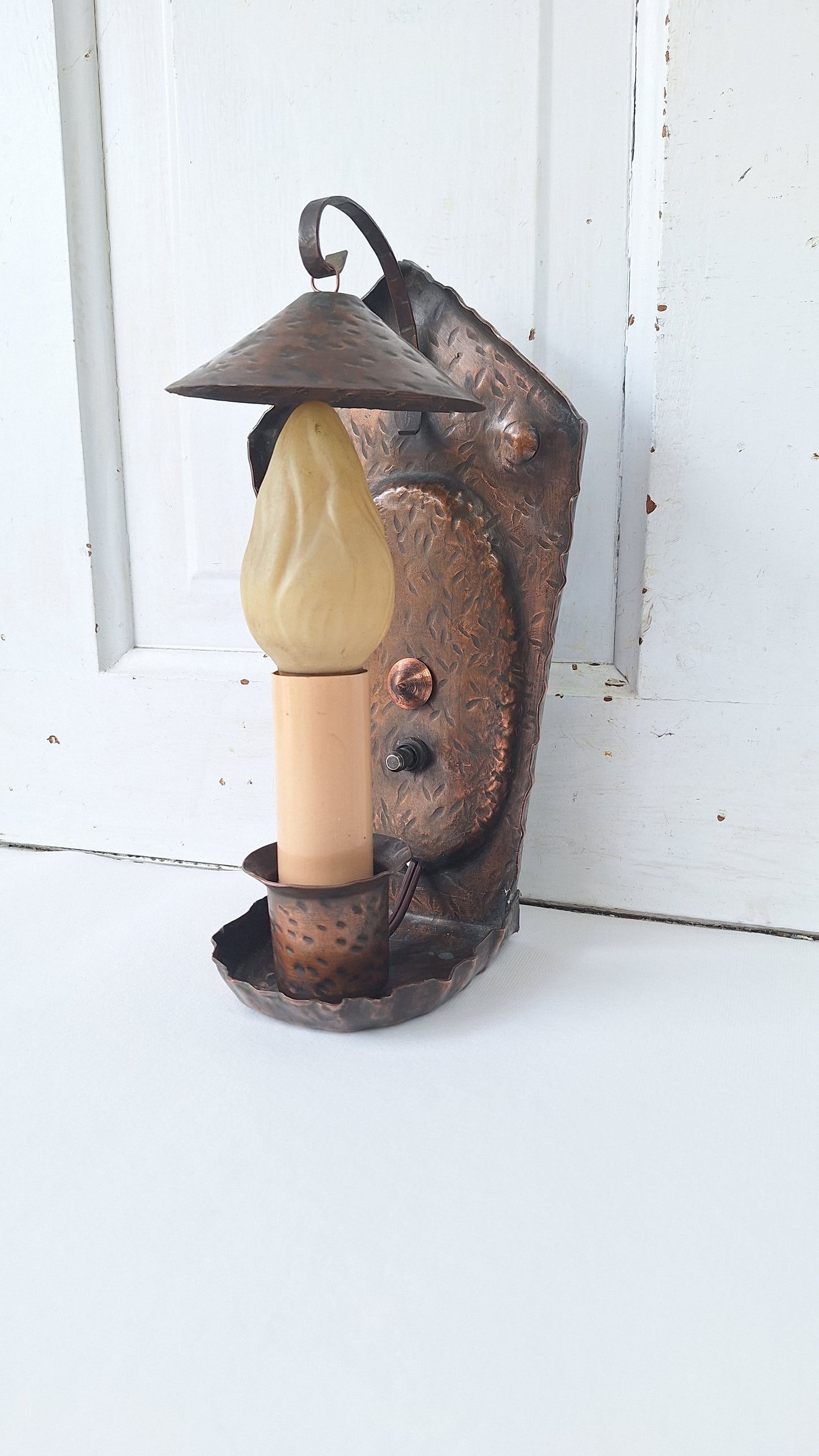 Hammered Copper Vintage Wall Sconce, Tudor Style, Arts and Crafts
