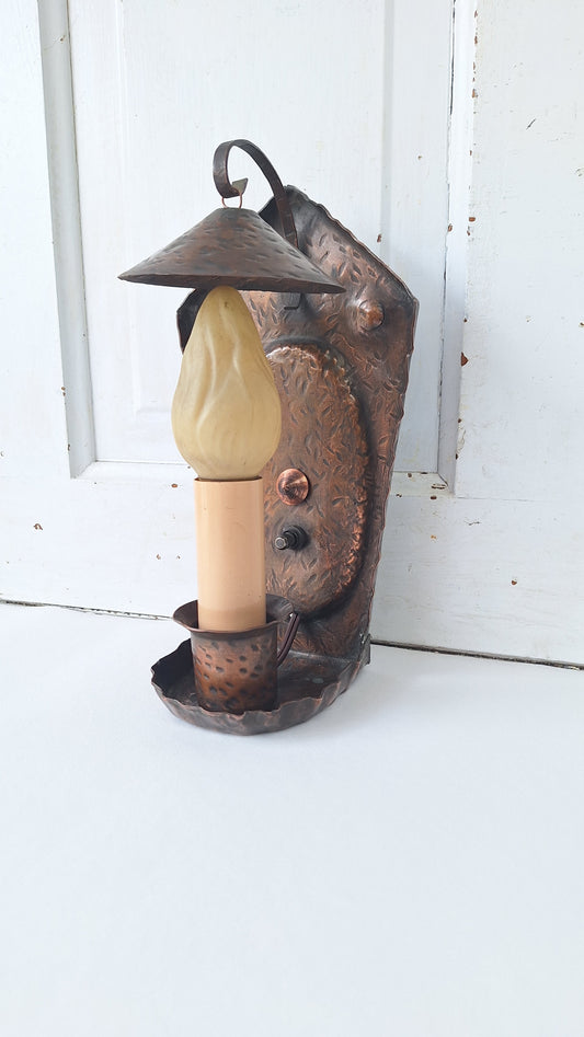 Hammered Copper Vintage Wall Sconce, Tudor Style, Arts and Crafts