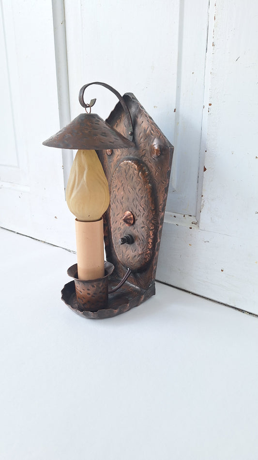 Hammered Copper Vintage Wall Sconce, Tudor Style, Arts and Crafts