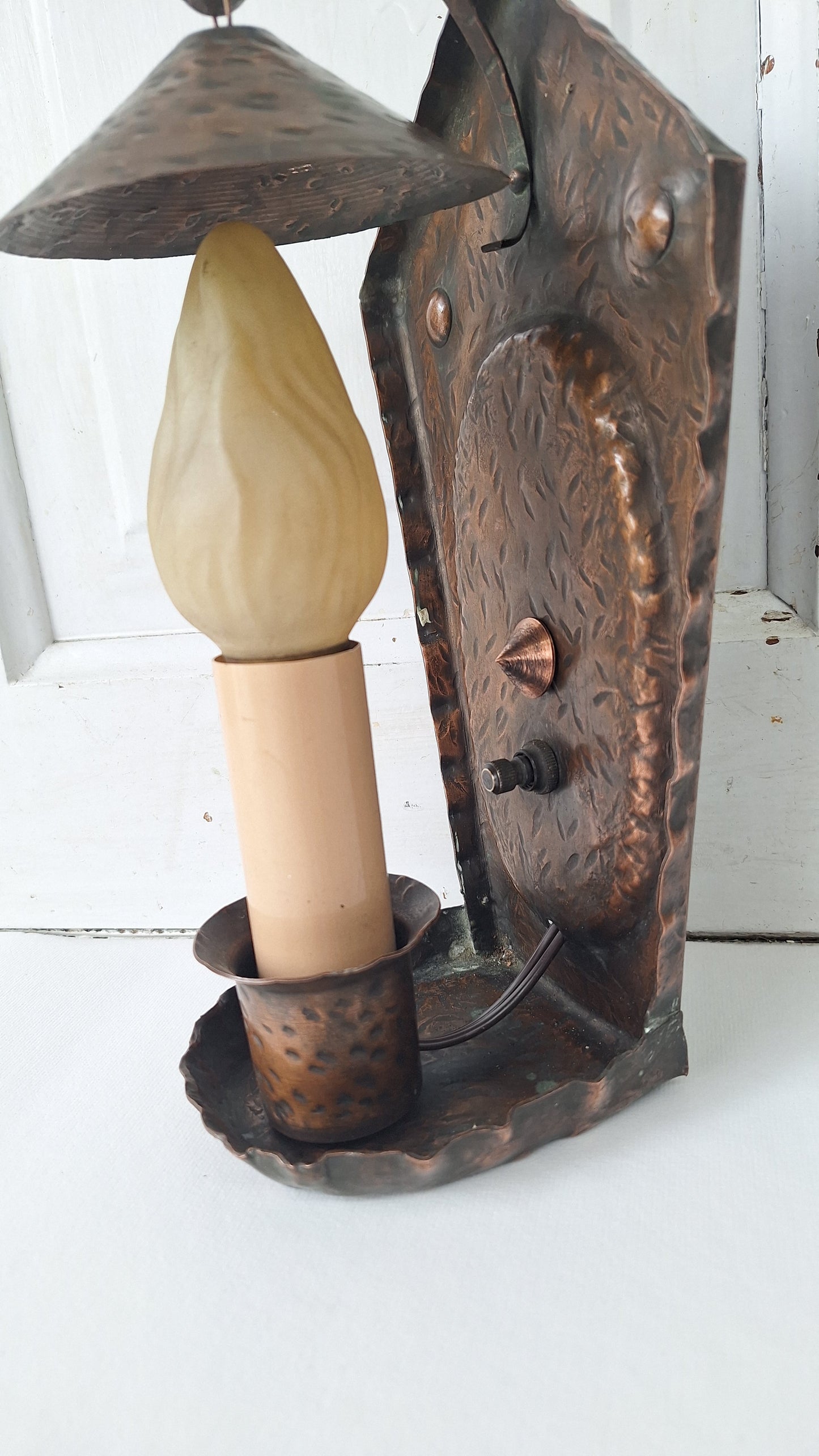 Hammered Copper Vintage Wall Sconce, Tudor Style, Arts and Crafts