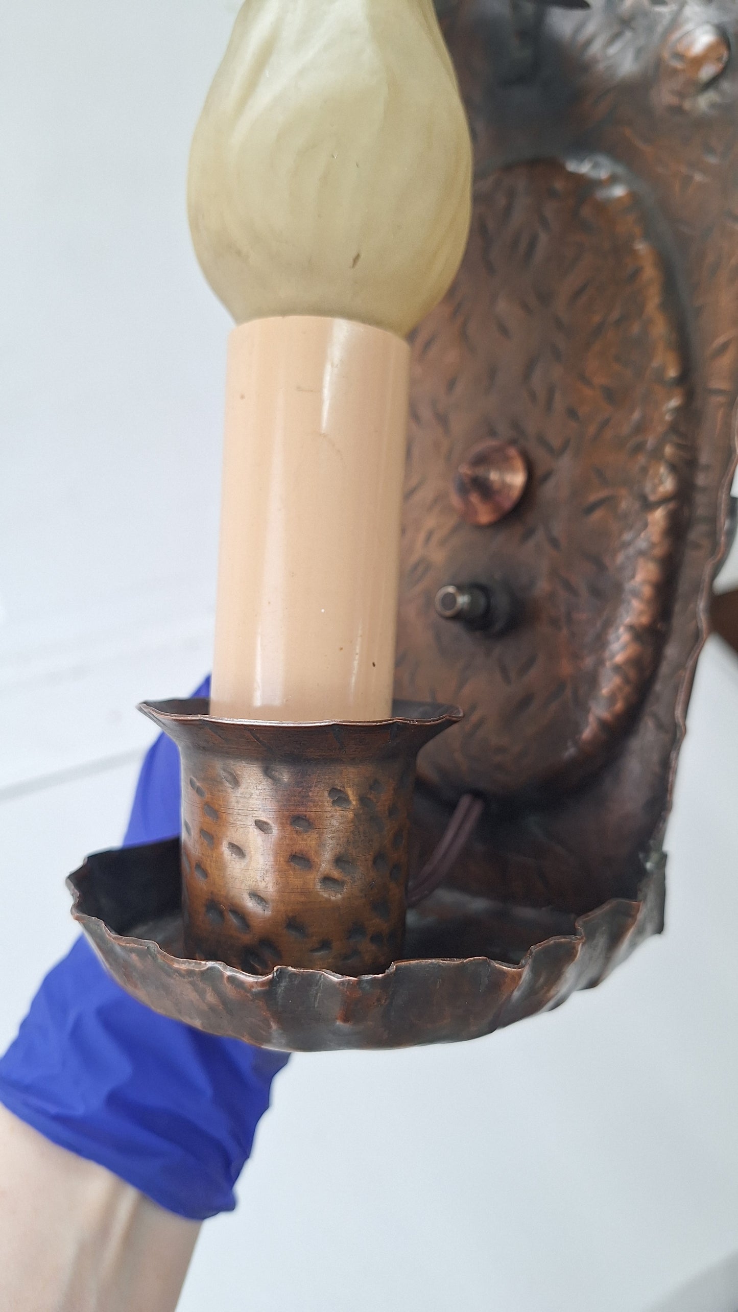 Hammered Copper Vintage Wall Sconce, Tudor Style, Arts and Crafts
