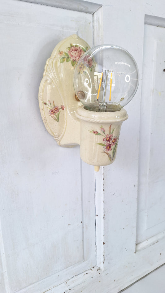 Single Vintage Porcelain Sconce, Wall Mount Light with Flower Pattern