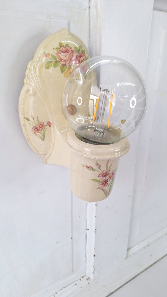 Single Vintage Porcelain Sconce, Wall Mount Light with Flower Pattern