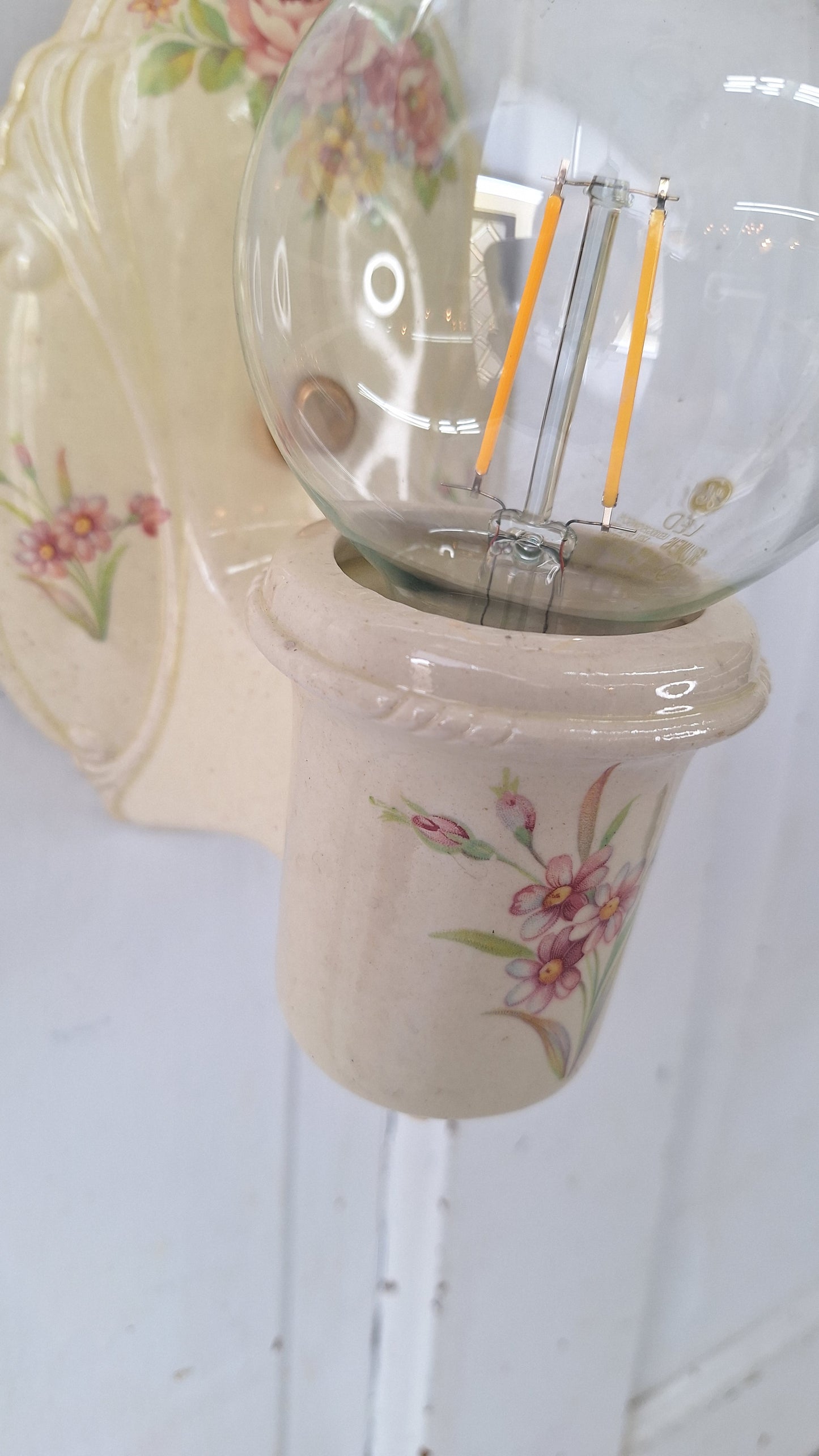 Single Vintage Porcelain Sconce, Wall Mount Light with Flower Pattern