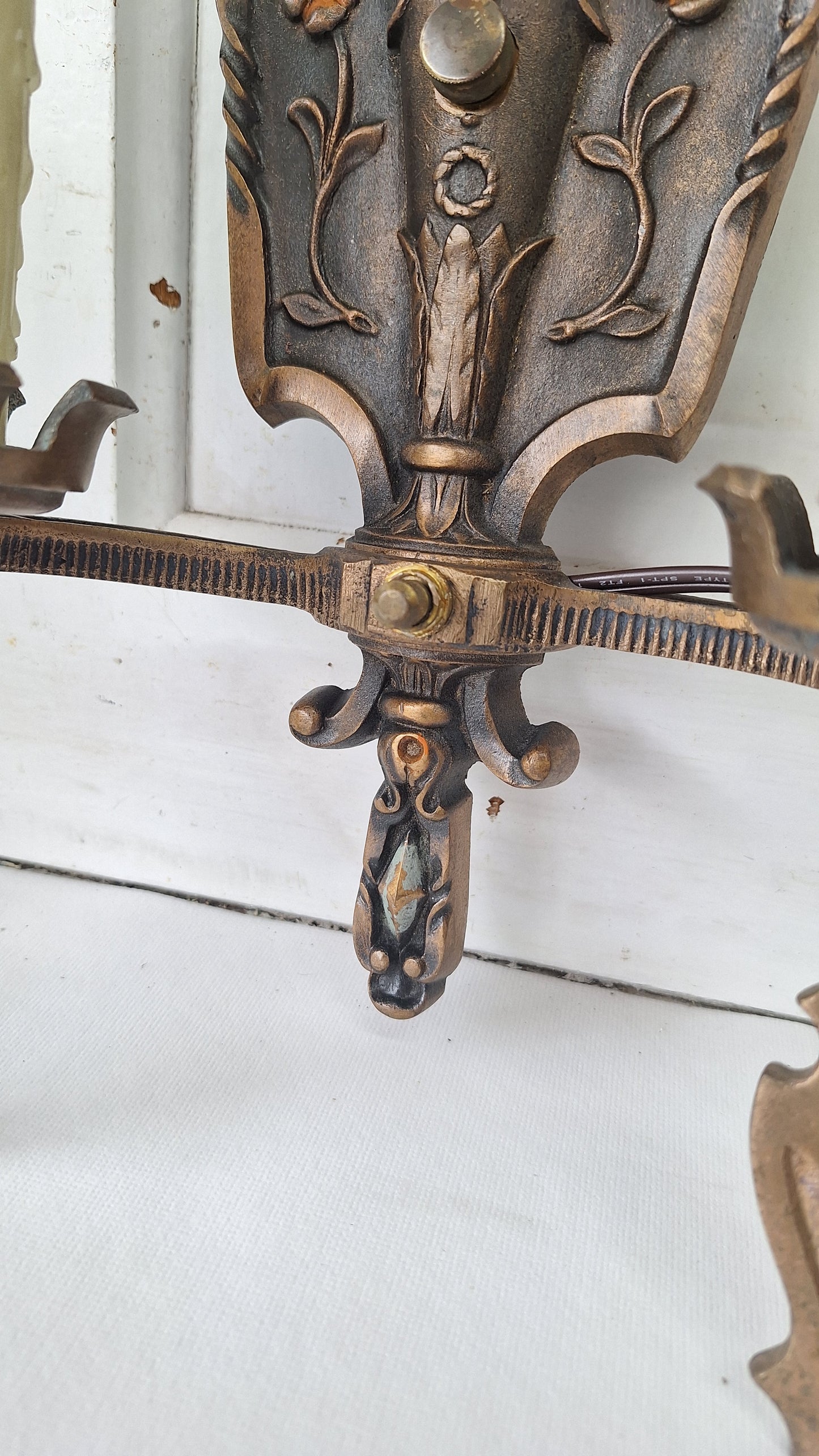 Vintage Spanish Revival Bronze Sconces, Pair of Ornate Wall Lights