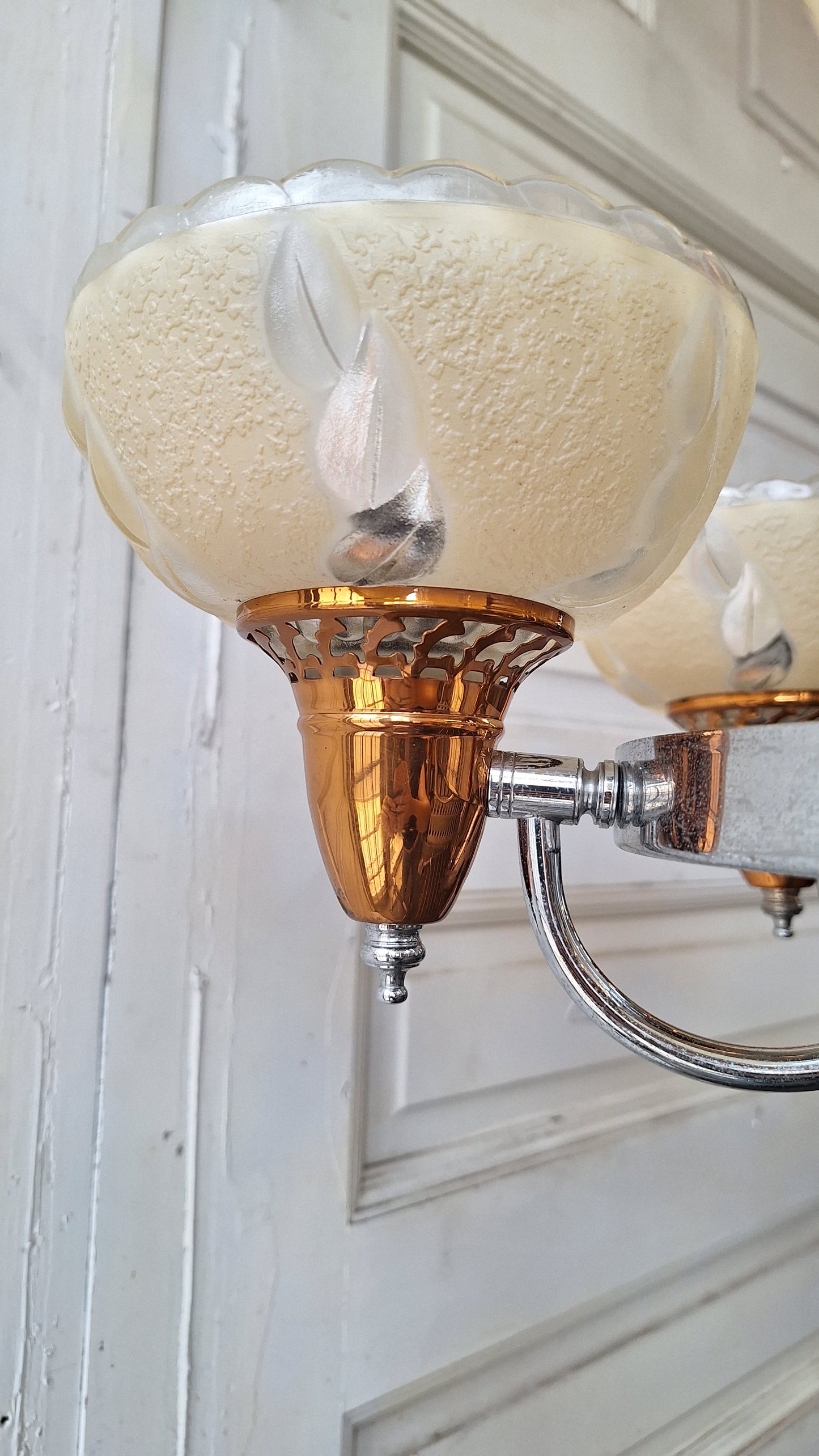Slip Shade Chandelier, Copper and Nickel Art Deco Light