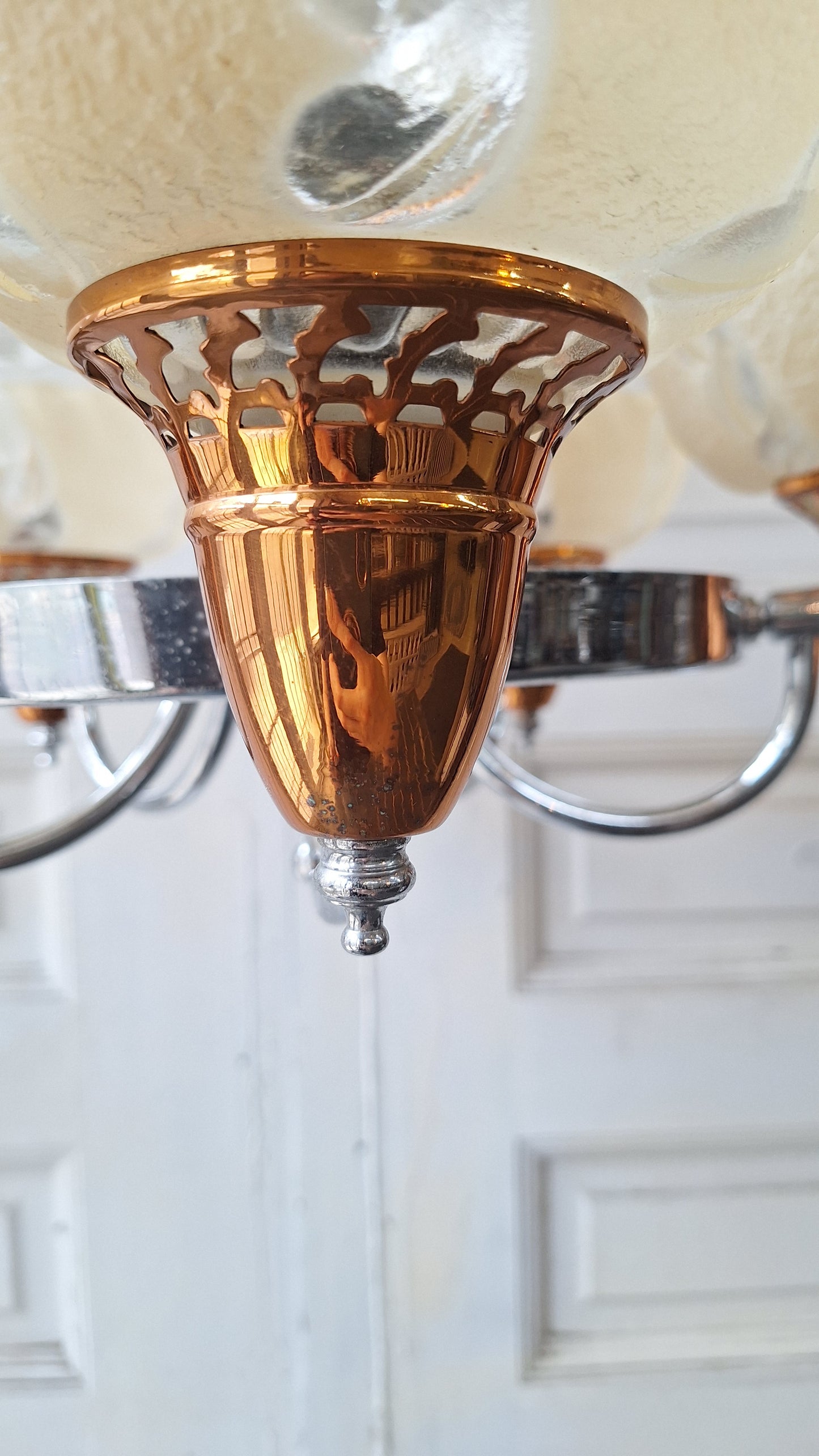 Slip Shade Chandelier, Copper and Nickel Art Deco Light