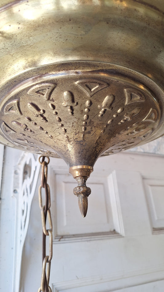 Antique Brass Pan Light: Sheffield Style Gold Ceiling Light with Frosted Glass