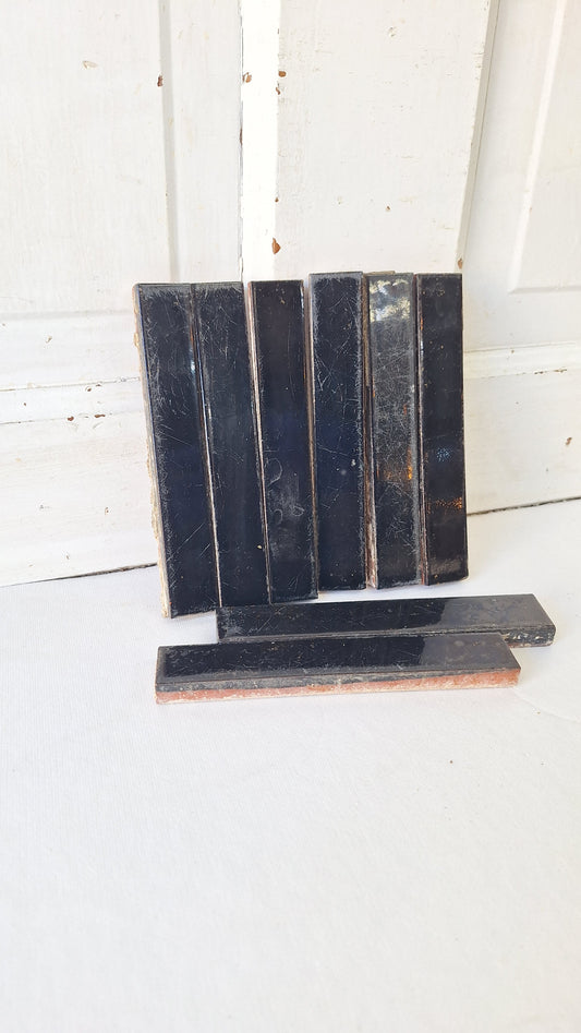 8 Antique Black Fireplace Tiles, Victorian Hearth Border Accent Tiles