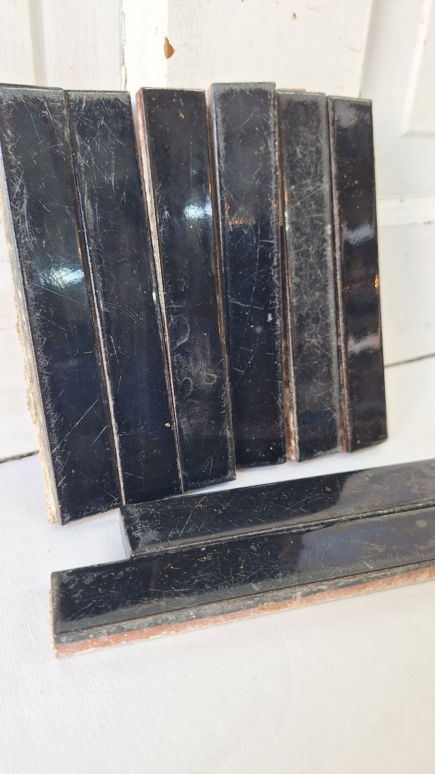 8 Antique Black Fireplace Tiles, Victorian Hearth Border Accent Tiles