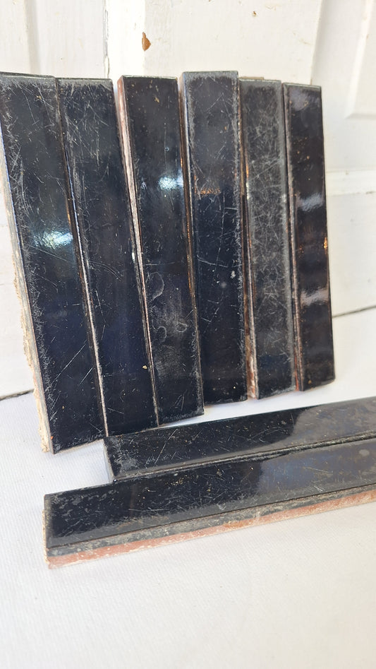 8 Antique Black Fireplace Tiles, Victorian Hearth Border Accent Tiles