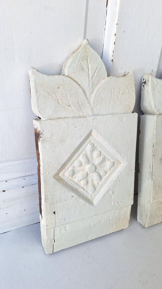 Pair of Carved Plinth Blocks, Salvaged Wood Base Trim Moldings