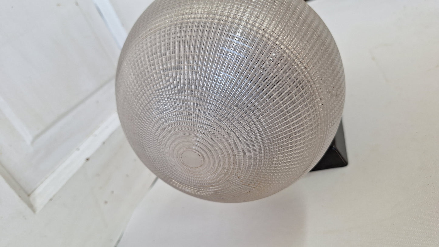 Antique Cast Iron Sconce with Ribbed Glass Globe, Exterior Wall Light