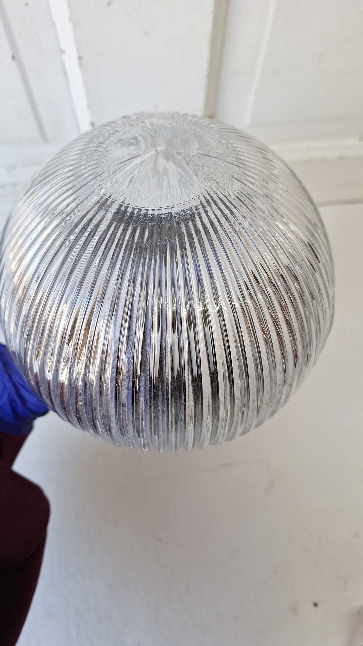Antique Cast Iron Sconce with Ribbed Glass Globe, Exterior Wall Light