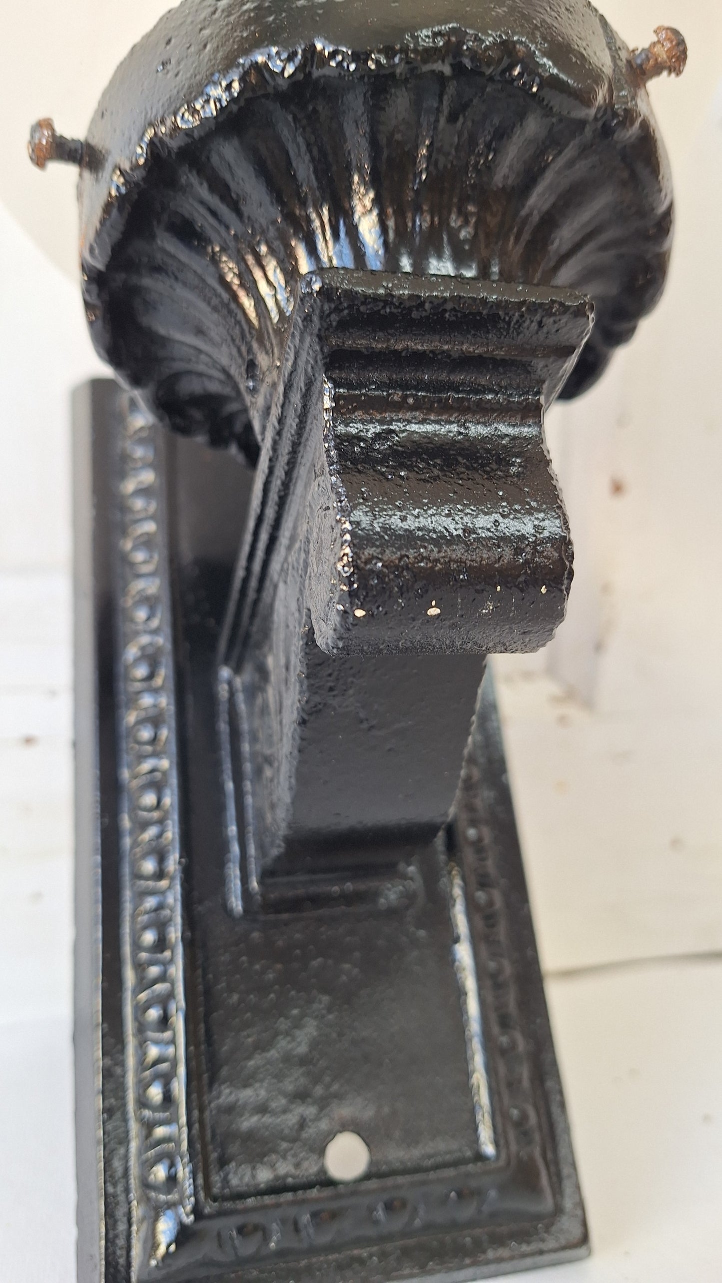 Antique Cast Iron Sconce with Cut Glass Globe, Exterior Wall Light