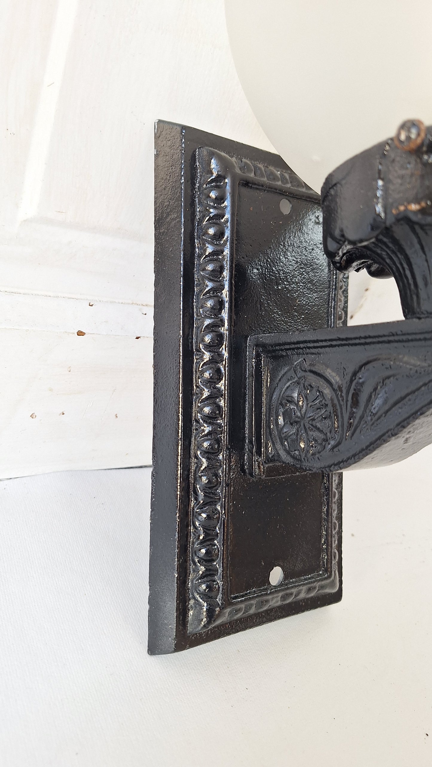 Antique Cast Iron Sconce with Cut Glass Globe, Exterior Wall Light