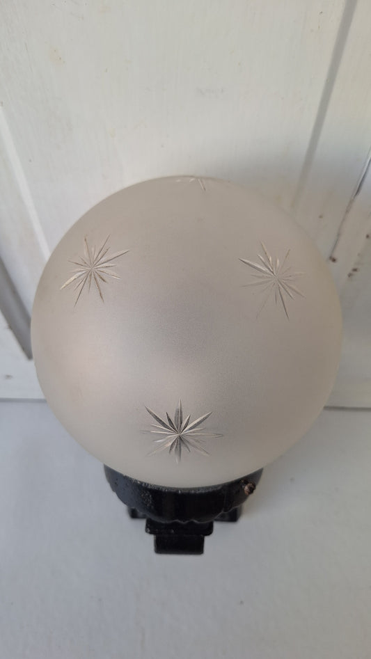 Antique Cast Iron Sconce with Cut Glass Globe, Exterior Wall Light