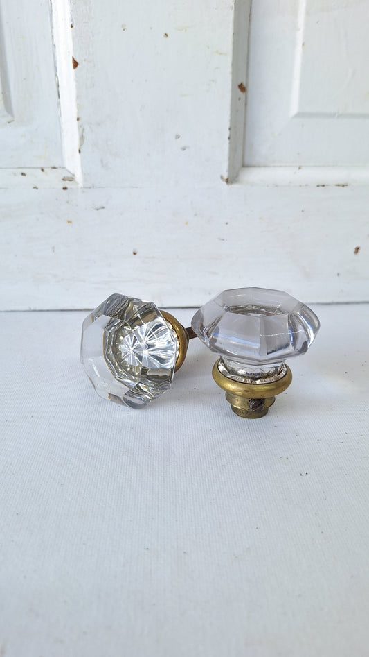 Antique 8 Point Glass Doorknobs, Vintage Crystal Door Knobs