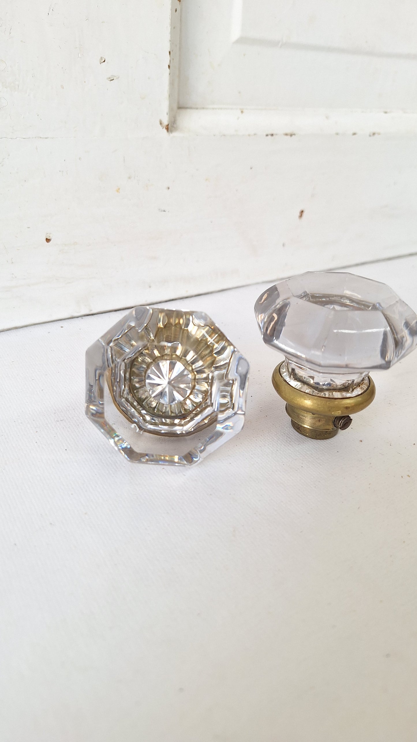 Antique 8 Point Glass Doorknobs, Vintage Crystal Door Knobs