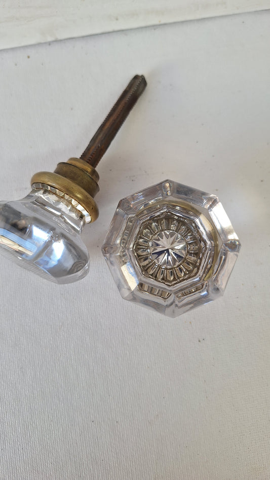Antique 8 Point Glass Doorknobs, Vintage Crystal Door Knobs