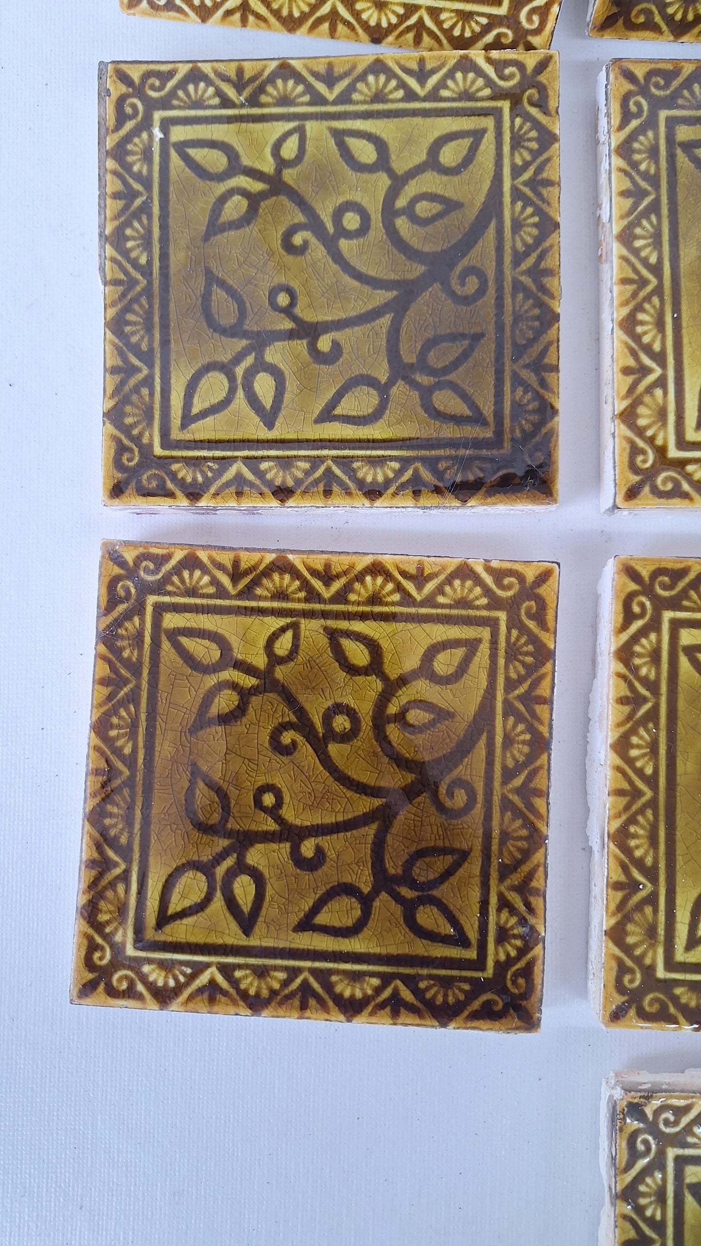 Victorian Floral Fireplace Tiles: Antique Green Glaze, Set of 14