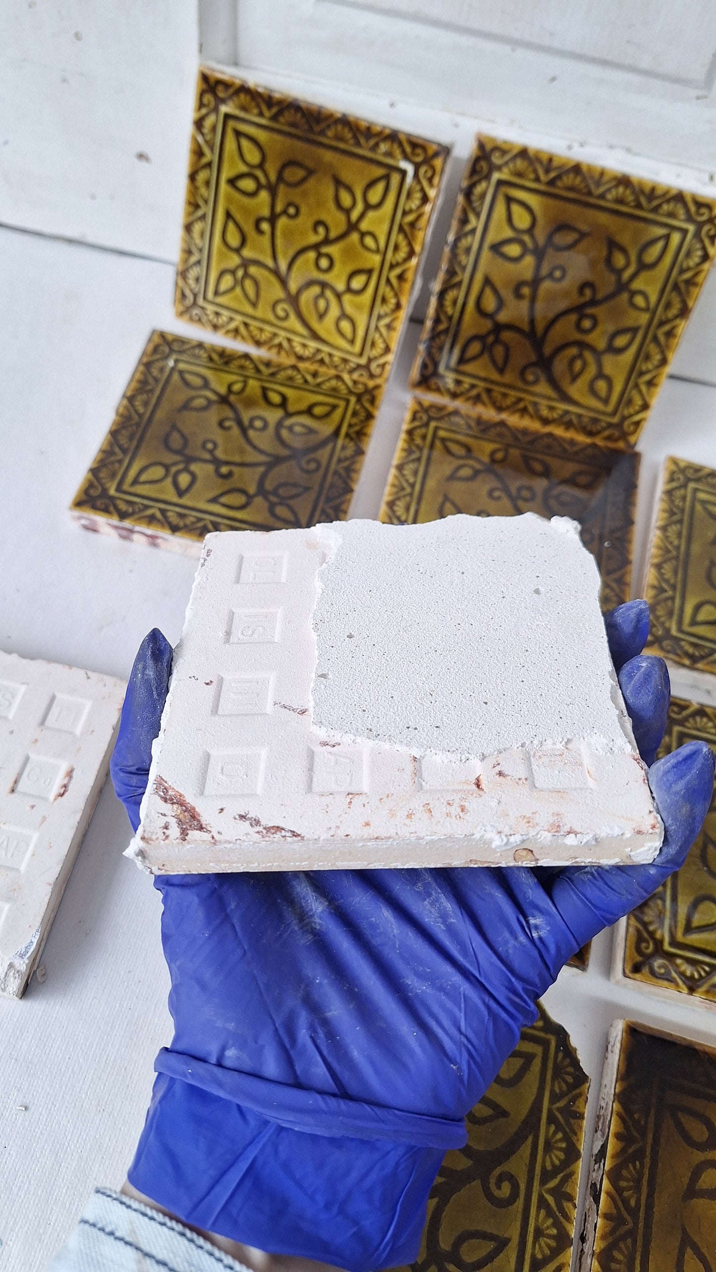 Victorian Floral Fireplace Tiles: Antique Green Glaze, Set of 14