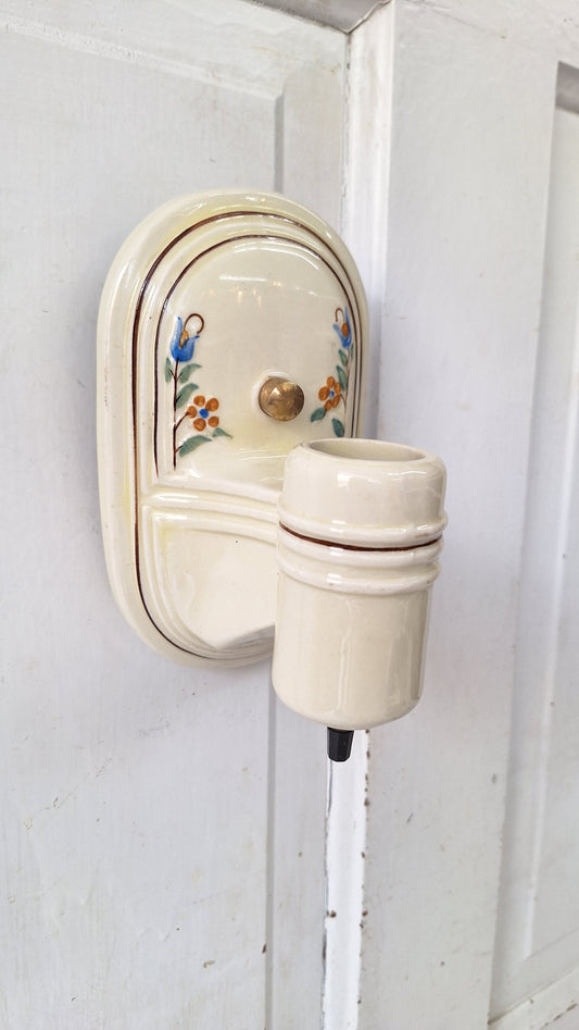 Single Vintage Porcelain Sconce, Wall Mount Light with Flower Pattern