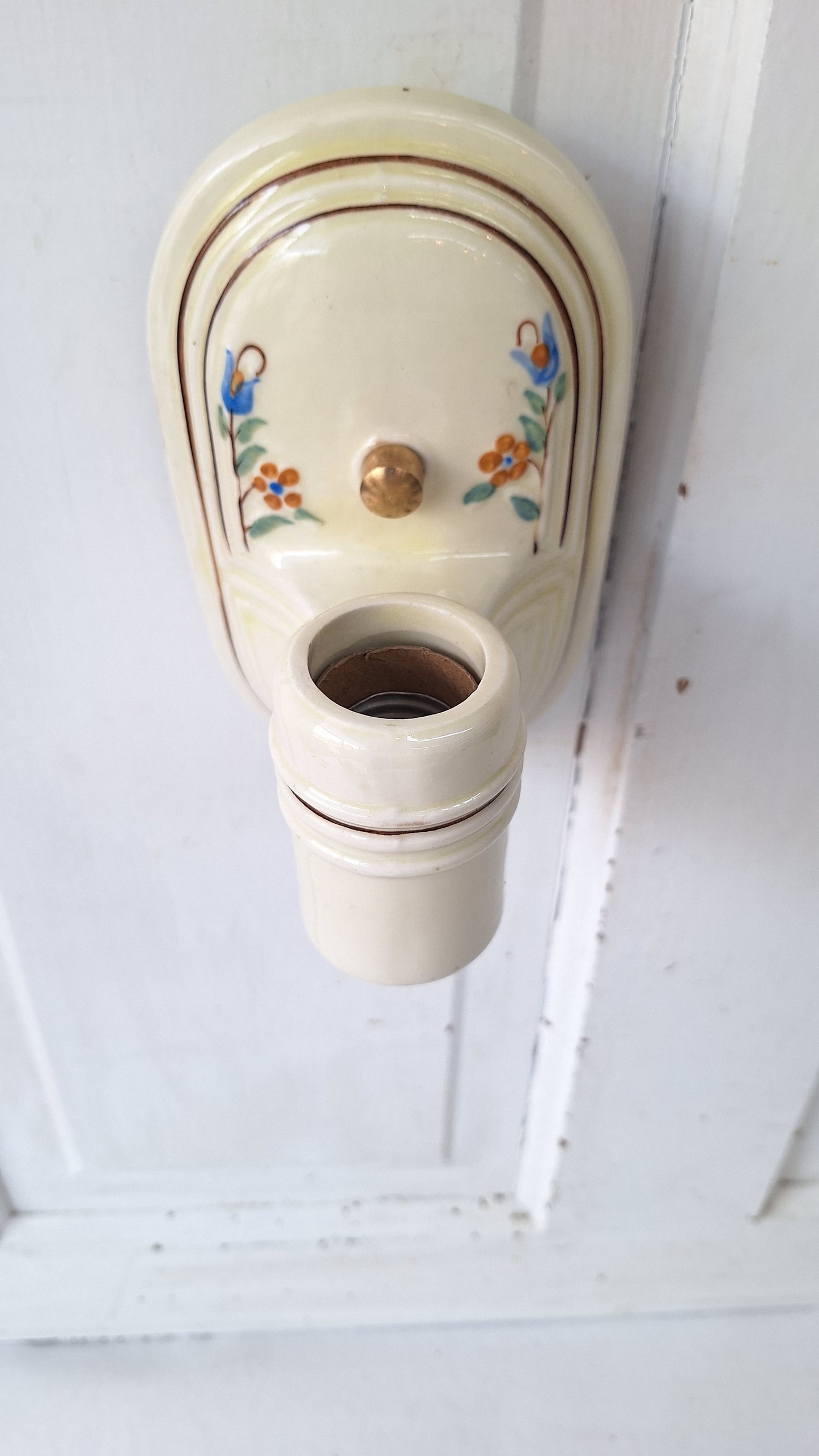 Single Vintage Porcelain Sconce, Wall Mount Light with Flower Pattern