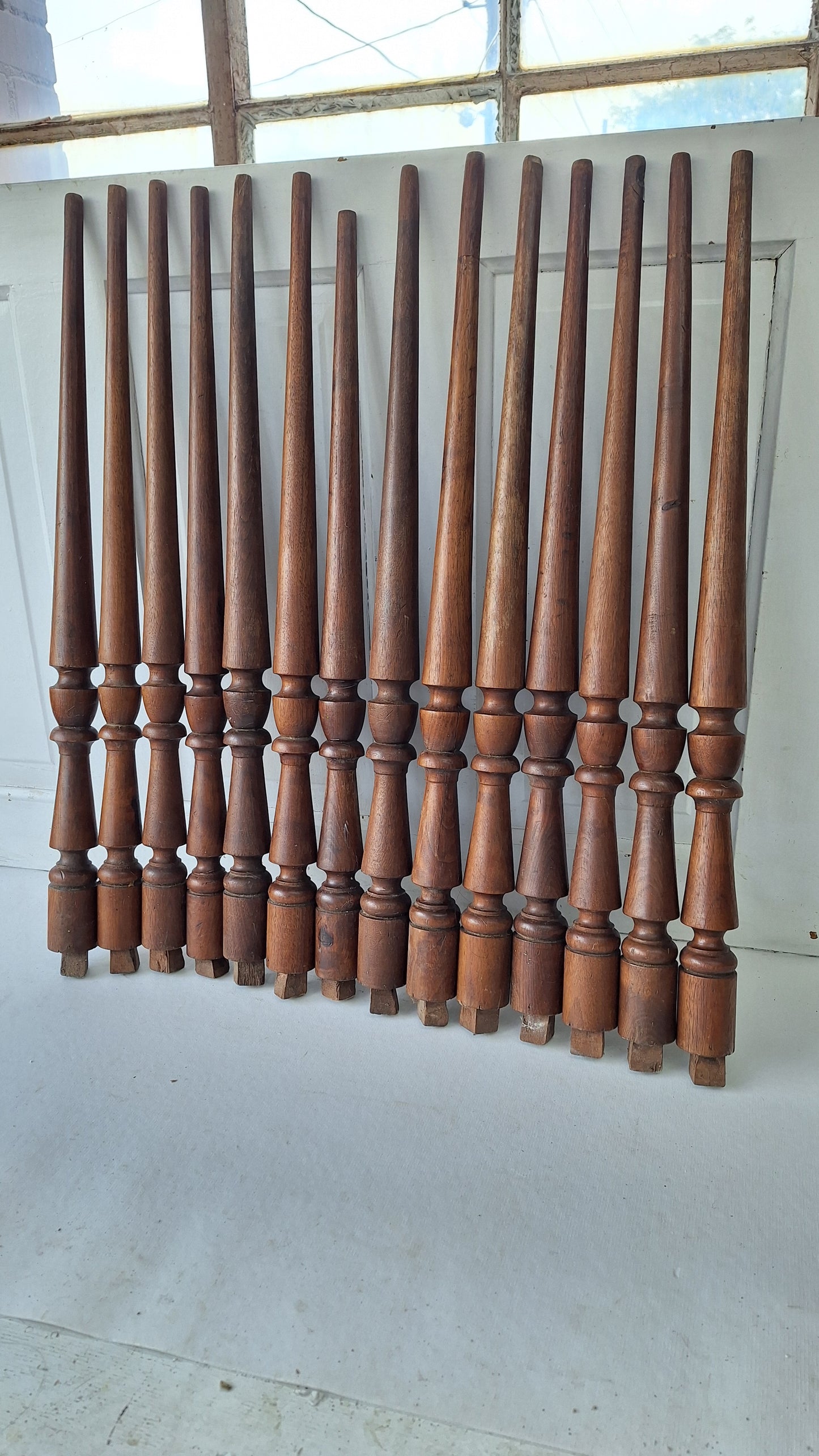 14 Antique Staircase Spindles, Wooden Stair Rail Balusters