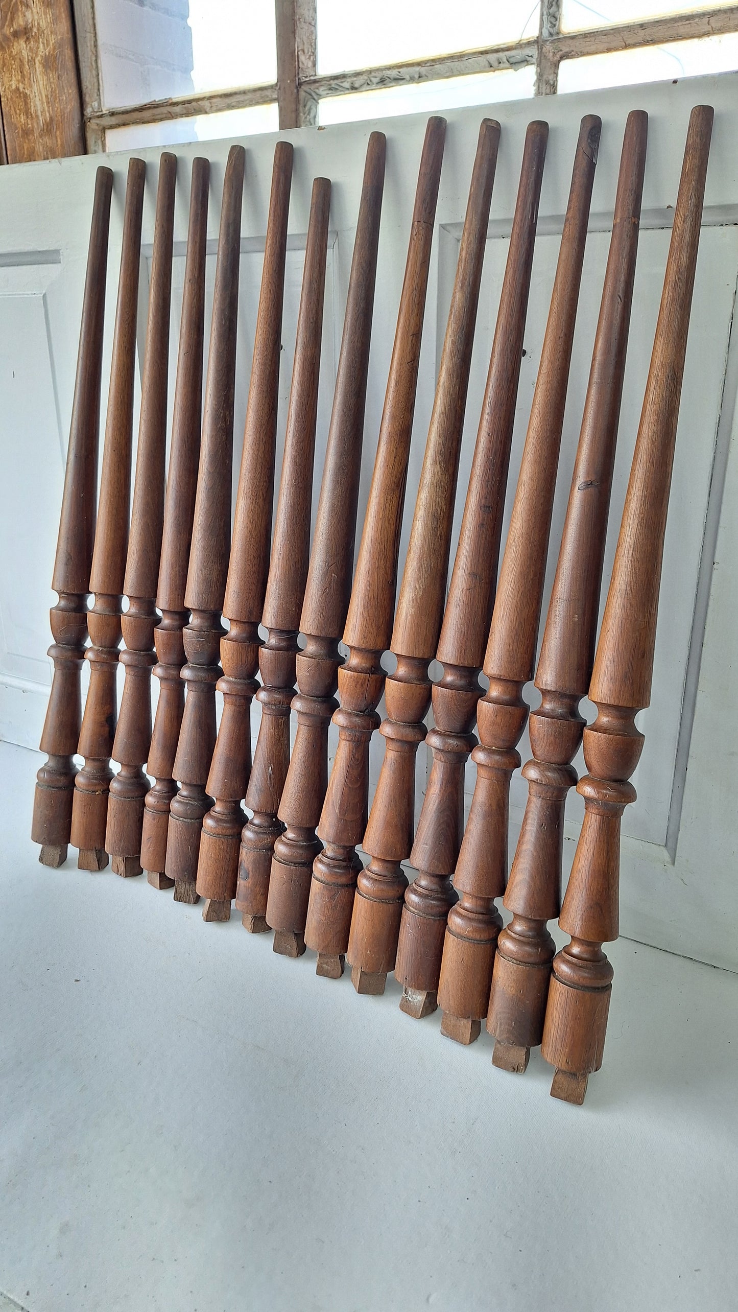 14 Antique Staircase Spindles, Wooden Stair Rail Balusters